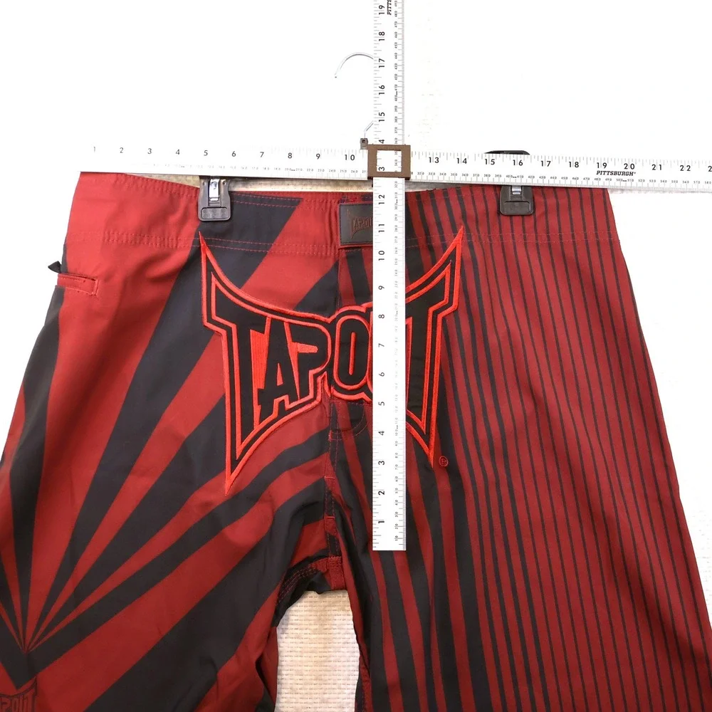 Tapout Mens 38 Board Shorts Red Black Graphic MMA Fight Shorts Sunburst Striped